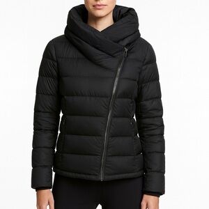 🆕 DONNA KARAN Jacket Down PufferCoat w Funnel Neck Hood Designer circa1989 BLK S